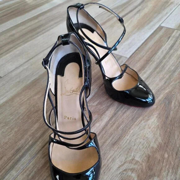 Christian Louboutin Soustelissimo 100 Black Patent Leather T-Strap Eur.39.5 - Picture 3 of 14